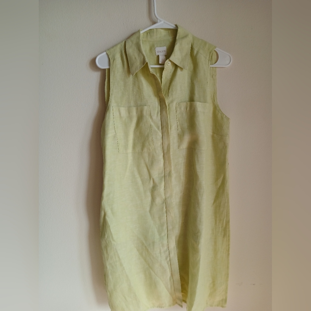 Chico's Linen Green Dress Size Small Flaw